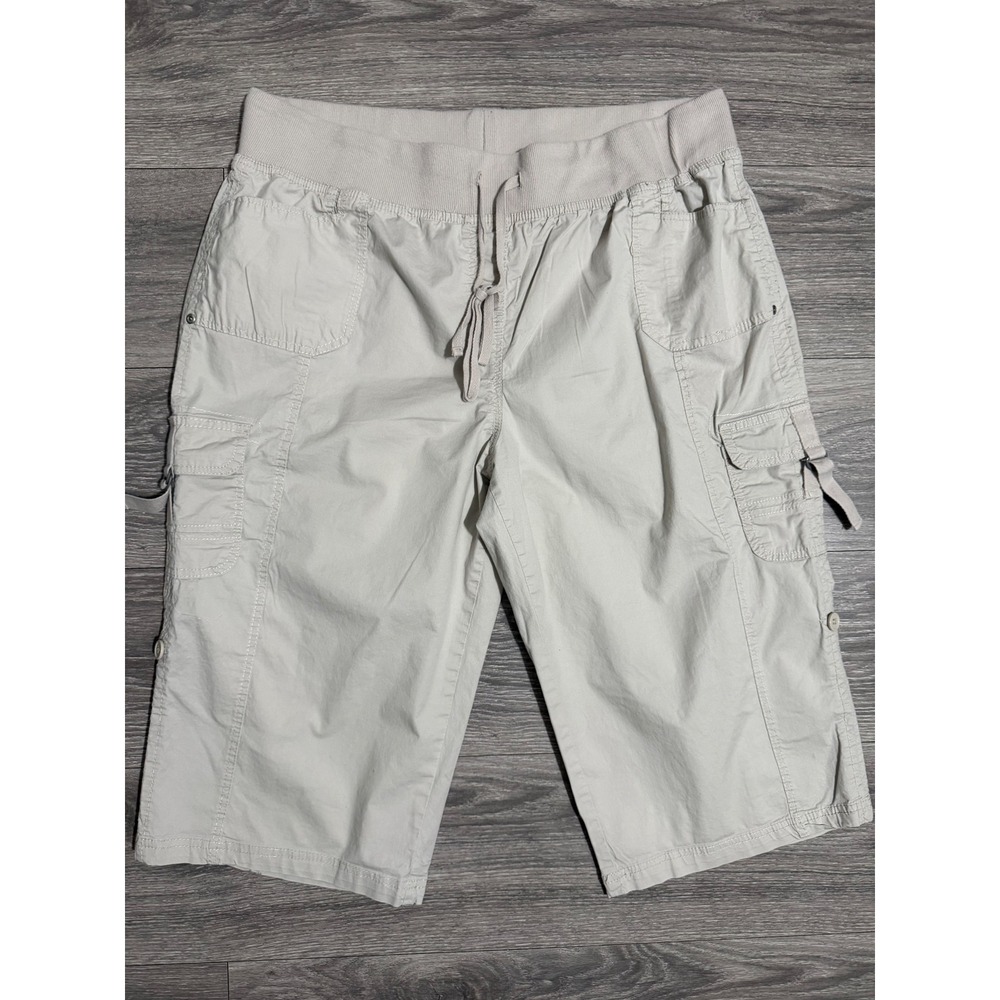 Penningtons Women Beige Cargo Shorts‎ Size 20 Stretch Elastic Waist Knee Length